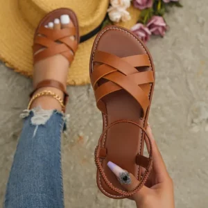 Summer New Womens Flat Bottom Roman Strap Sandals Com Solas De Borracha Antiderrapantes Sapatos De Moda Feminina