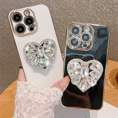 Capa Redmi 12 12C Nota 12 12s Pro Luxury Glitter Diamond Heart Holder Phone Traseira Em Silicone Macio