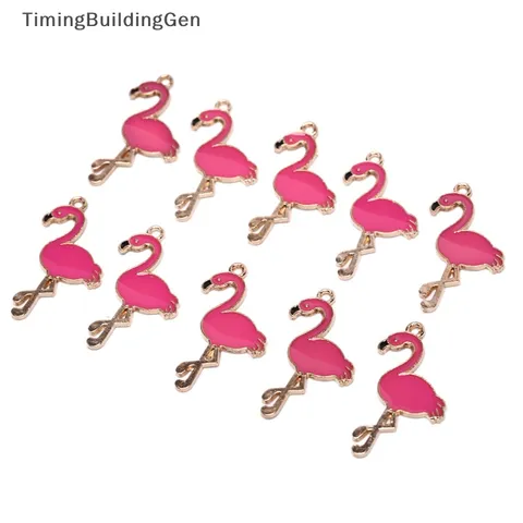 Timingbuildingbuildinggen 10PCSLot Esmalte Flamingo Ch Pedantes Artesanato De Jóias De Bricolage Presentes HUJ