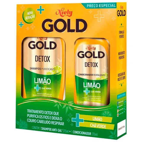 Kit Niely Gold Detox Shampoo 285ml Condicionador 175ml