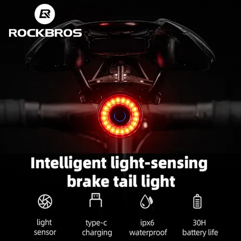 Bicicleta ROCKBROS Luz Taillight Inteligente Com Sensoriamento Automático De Freio LED À Prova Dágua Traseira Recarregável De Ciclismo