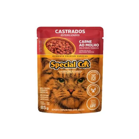 Ração Úmida Special Cat Castrados Sachê Sabor Carne ao Molho 85g