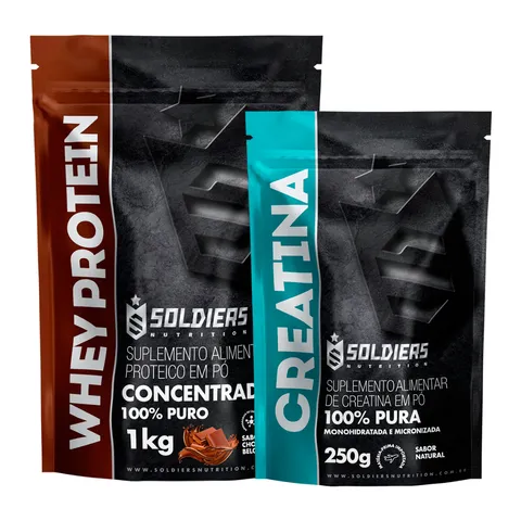 Kit Whey Protein Concentrado 1Kg Creatina Monohidratada 250g 100 Importado Soldiers Nutrition
