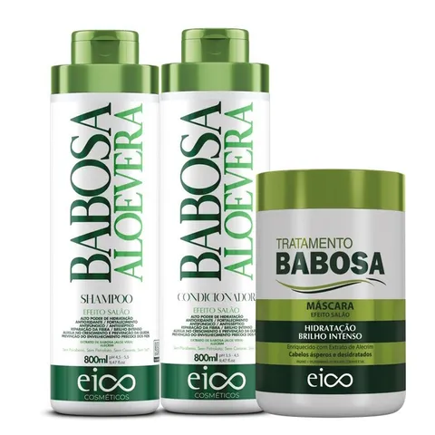 Eico Babosa Aloe Vera Tratamento Shampoo Sem Sal e Condicionador Leavein 800ml Máscara Creme de Hidratação 1kg