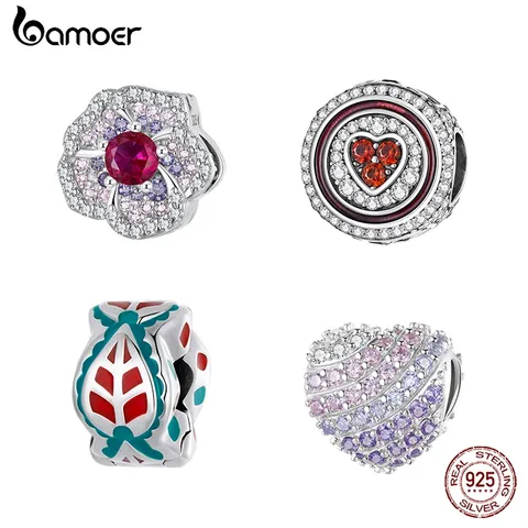 Bamoer Beads Pingente De Prata 925 Flor Do Coração Para As Mulheres Menina Diy Colar Pulseira Acessórios