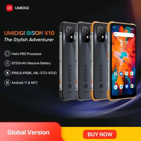 UMIDIGI BISON X10 Versão Global Smartphone IP68 4GB RAM 64GB128GB ROM NFC Helio P60 20MP Câmera Tripla 6150mAh