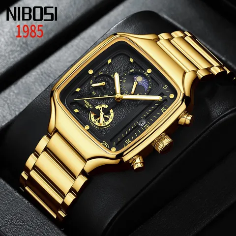Relógio De Quartzo NIBOSI De Marca Superior Quadrado De Luxo Em Aço Inoxidável