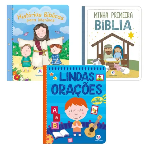 Kit Livros Bíblicos e Orações para Meninos Almofadados