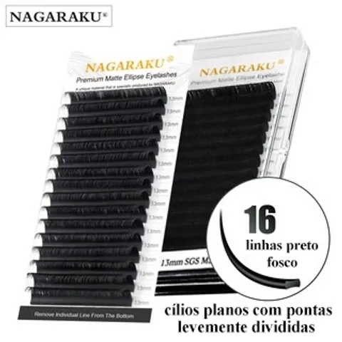 Nagaraku 16 Fileiras Preto Fosco Elipse Pontas únicas Extensões de Cílios Premium Extra Macios Cílios Postiços