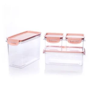 Kit Potes de Plástico Herméticos Travas Cristal 4 Peças Rosa