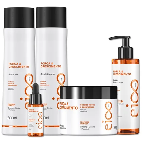 Kit Eico Pro Força Crescimento Shampoo e Condicionador Mascara Tratamento Fluido Leavein Booster Potencializador