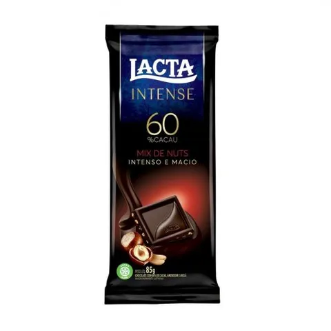 Barra de Chocolate Meio Amargo Mix de Nuts 60 Cacau Lacta Intense