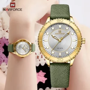 Relógio De Pulso Naviforce 5020 Women Watch Fashion Casual Green Original Para Mulheres Com Pulseira De Couro Analógico