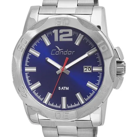 Relógio Condor Masculino Prateado Aço Fundo Azul Co2415Bg3A