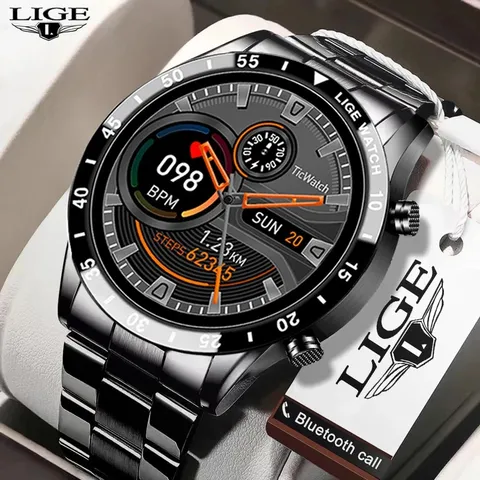 relógio inteligente LIGE masculino tela de toque completa esportes fitness ip67 à prova dágua smartwatch inteligente para android ios
