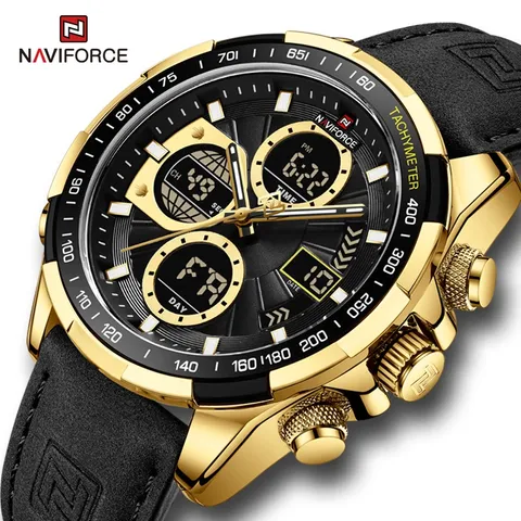 Relógios NAVIFORCE Men Dual Display Quartz Watch AnalogDigital Waterproof Full Stainless Steel Strap