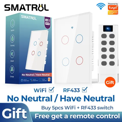 SMATRUL Interruptor WifiInteligente Touch Com Controle Por APP Smart Life Amazon Para Parede com neutro