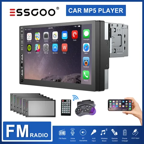 Essgooo Rádio Estéreo Para Carro Com Tela Sensível Ao Toque De 7 Polegadas link Espelhado Central MP5 Auto Radio Suporte Bluetooth FM 1 Din Audio USB
