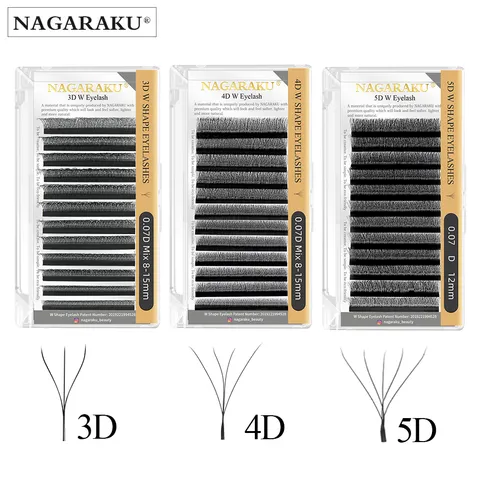 NAGARAKU Forma W Bloom Floração Automática Premade 3D Fãs Extensões Da Pestana Natural Cílios De Luz Suave Completa Dense