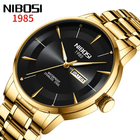NIBOSI Luxury Gold Relógio Masculino casual À Prova Dágua