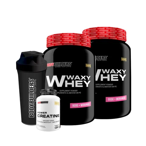 KIT 2x Whey Protein Waxy Whey Pote 900g Power Creatina 100g Coqueteleira Maximiza o Crescimento Muscular Bodybuilders