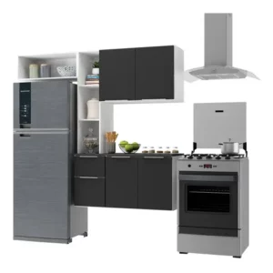 Cozinha Compacta com Armário e Balcão MP2006 Sofia Multimóveis BrancaPreta