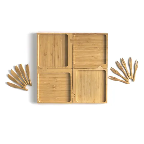 Kit petisqueira de bambu e mini garfos e facas de bambu Oikos