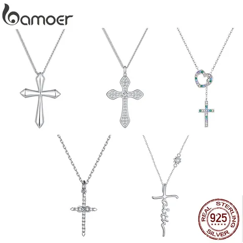 Bamoer 925 Sterling Silver Cross Collection Colar Moda Joias Para Mulheres E Homens