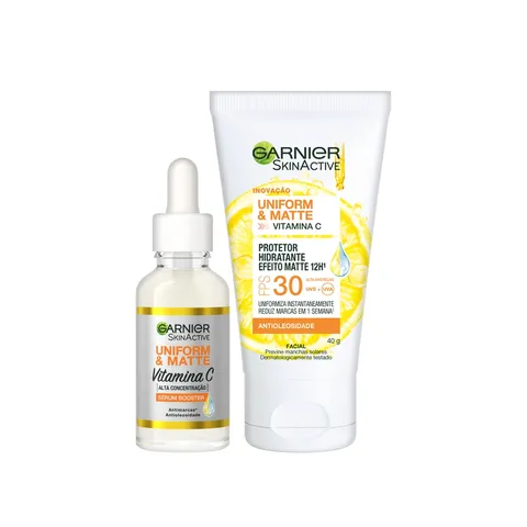 Kit Garnier Tratamento Antimanchas Sérum Facial UM 15ml Protetor Hidratante Facial UM Vitamina C FPS 30