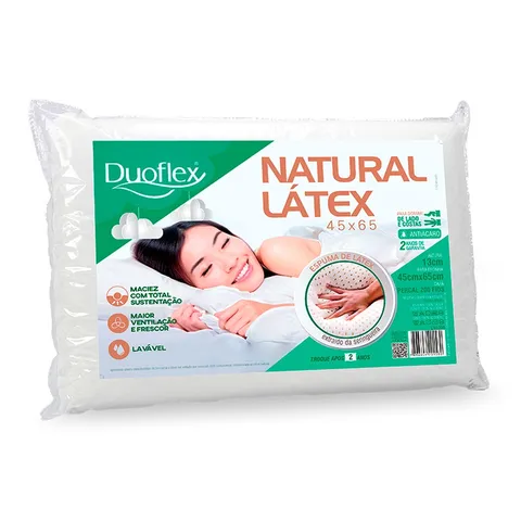 Travesseiro Natural Látex Lavável Antiácaro e Antibactérias Duoflex