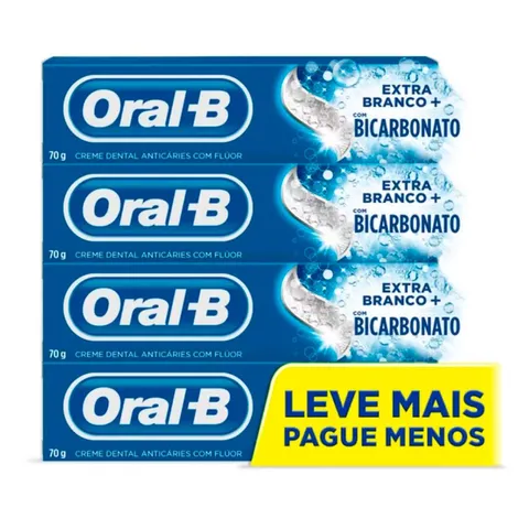 Kit Creme Dental OralB Extra Branco Com Bicarbonato 70g Com 4 Unidades