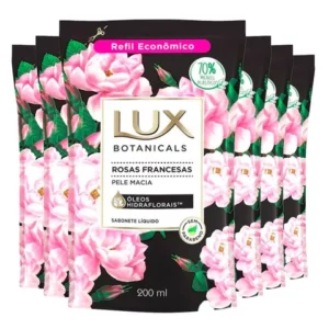 Kit Sabonete Líquido Lux Refil Botanicals Rosas Francesas 200ml 6 Unidades