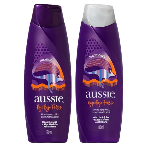 Kit Aussie Bye Bye Frizz Maciez e Brilho 180ml Shampoo Condicionador