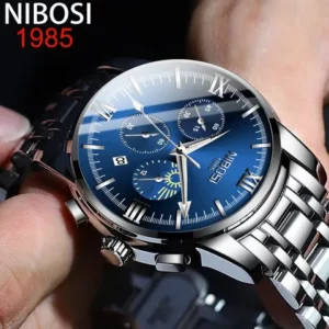 NIBOSI Relógios Dos Homens Da Marca De Luxo Em Aço Inoxidável À Prova Dágua Esportes Cronógrafo De Quartzo De Negócios Multifuncional