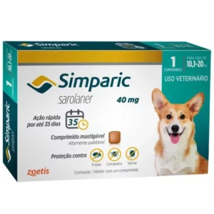 Simparic Antipulgas Carrapatos Sarnas P Cães 101 a 20 Kg 40 mg Caixa 1 Comprimido ORIGINAL