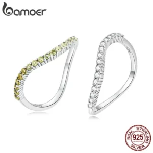 Anel Bamoer Geometria Prata 925 Minimalista Onda Bijuteria Para Mulheres Fashion Acessórios