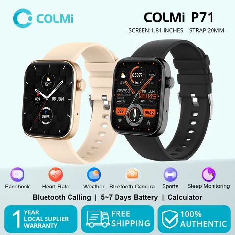 COLMI P71 Smartwatch Relógio Inteligente Homens Mulheres Monitor De Frequência Cardíaca Whatsapp Mensagem Lembrete 22mm Rastreador De Silicone IP67 À Prova Dágua