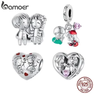 Bamoer 925 Sterling Sliver Charms Pendants Innocent Friendship Little Boy and Girl Collection Acessórios Para Pulseiras DIY