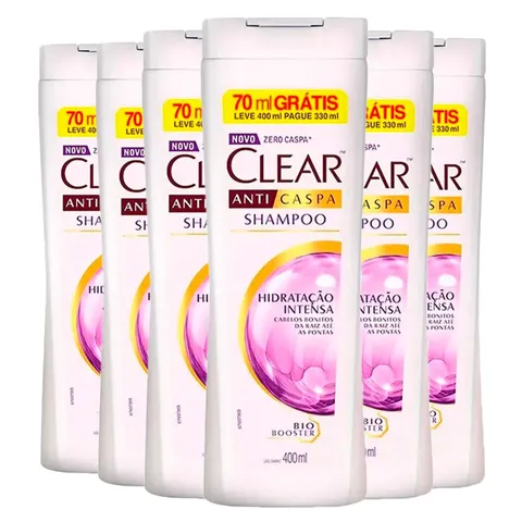 Kit Shampoo Clear Anticaspa Hidratação Intensa Leve 400ml Pague 330ml 6 Unidades