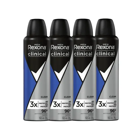Kit Desodorante Antitranspirante Aerosol Rexona Clinical Clean Men 91g 4 Unidades