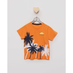 Camiseta Bebê Manga Curta Estampa Tropical Laranja