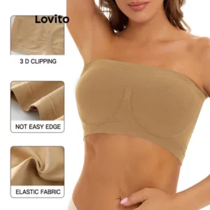 Lovito Bralettes De Linha De Estrutura Lisa Casual Plus Size Curva Para Mulheres LNE24263 DamascoBrancoPreto