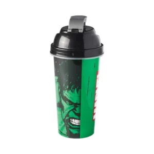 Shakeira de Plástico 580 ml com Tampa Rosca e Misturador Avengers Hulk
