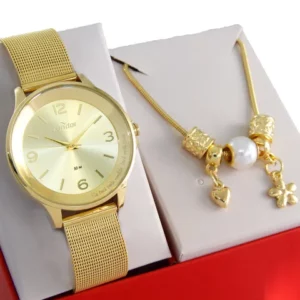 Relógio Condor Feminino Dourado Kit Copc21AeayK4X