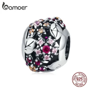 Bamoer Design Retro Sakura Bead Fit For 925 Prata Original Charm Bracelet Diy