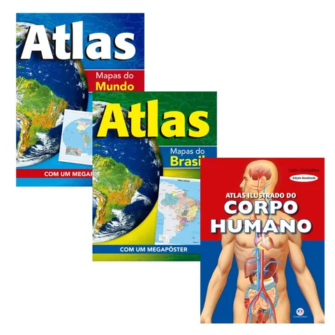 Kit Livros Atlas Corpo Humano e Geográfico