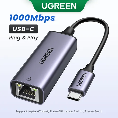 Adaptador USBC Ethernet UGREEN USB31 1000Mbps A RJ45 Placa De Rede Com Fio Para PC Macbook Portátil Nintendo Switch Smartphone Linux Steam Deck