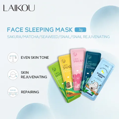 LAIKOU Sakura Matcha Sleeping Mask Night Moisturizer Cream Reduce Acne 5pcs