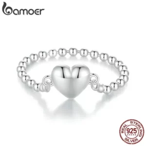 Bamoer 925 Sterling Silver Heart Chain Ring Jóias De Prata Para Presentes Femininos