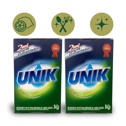 Kit 2 Detergente Unik E Pó Para Lava Louças Caixa 1K Limão